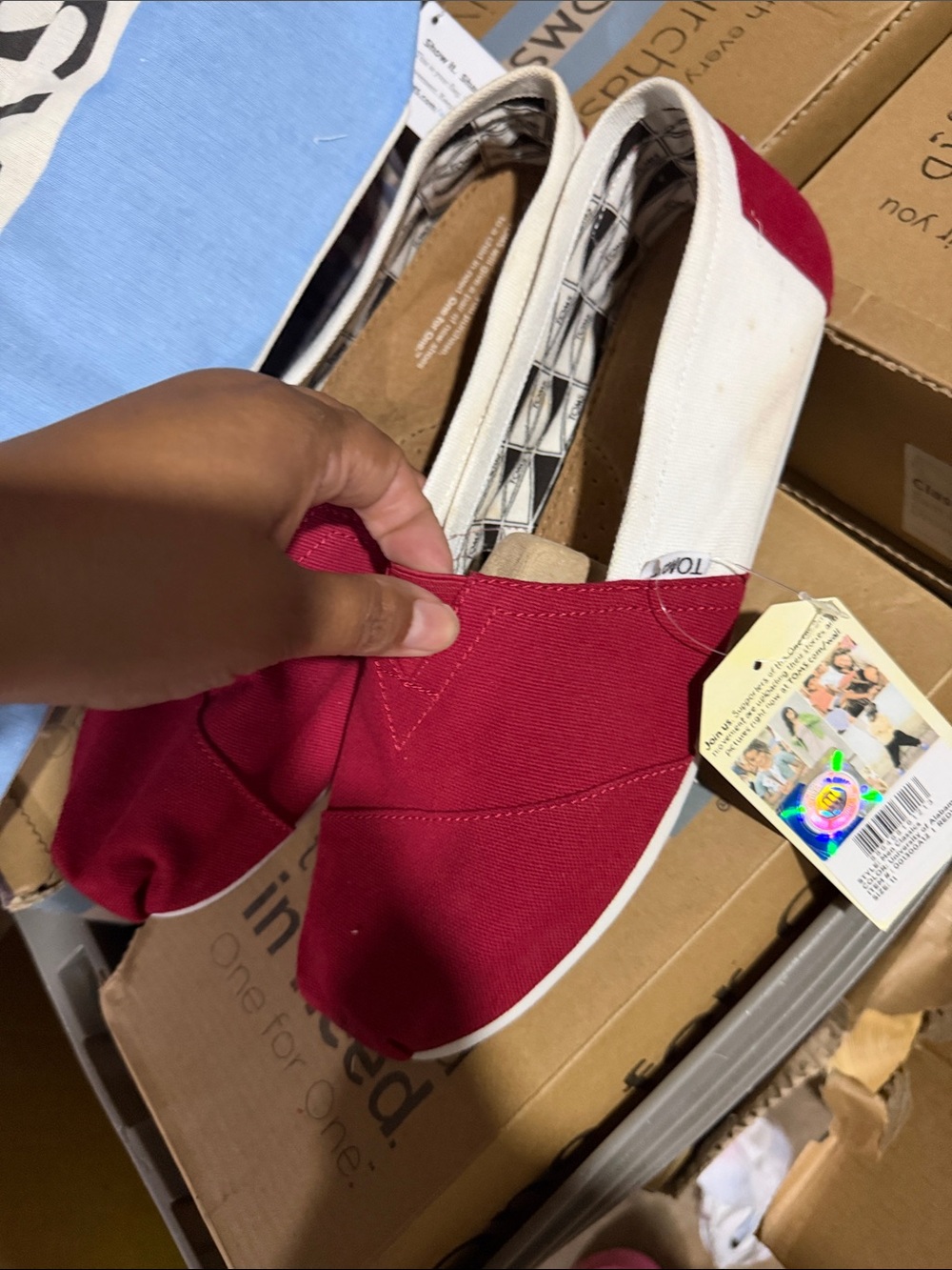 TOMS Kids Canvas Slip-On Sneakers in Burgundy and White